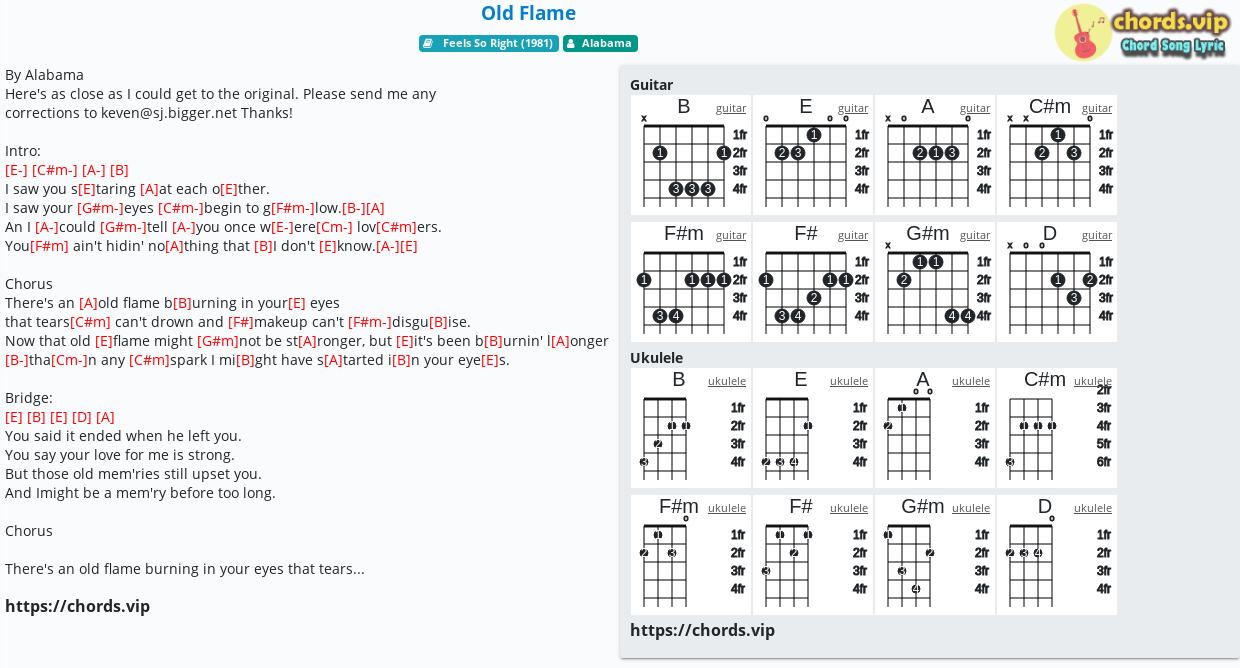 Chord Old Flame tab, song lyric, sheet, guitar, ukulele chords.vip