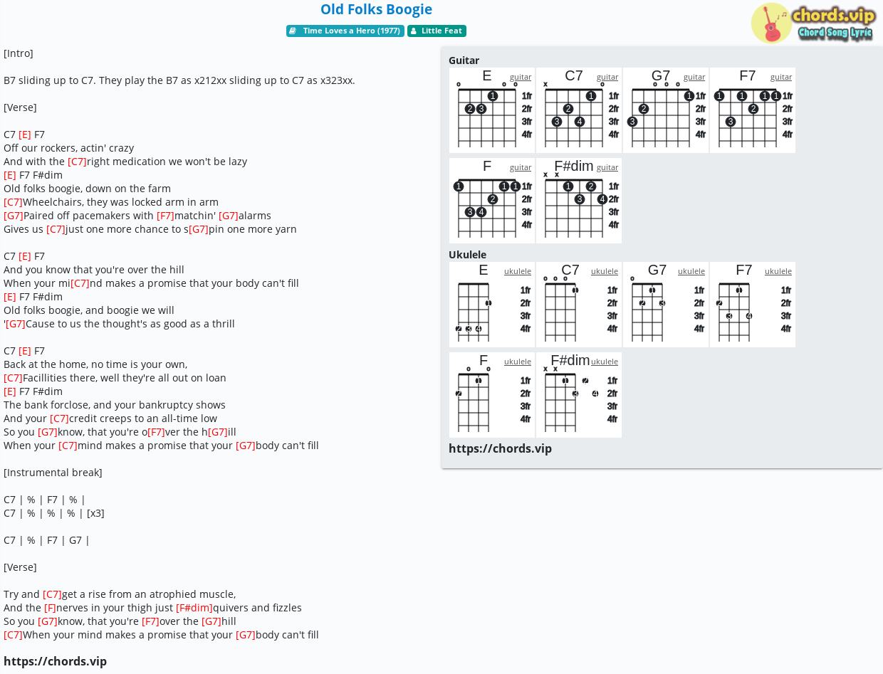 Chord Old Folks Boogie tab, song lyric, sheet, guitar, ukulele chords.vip