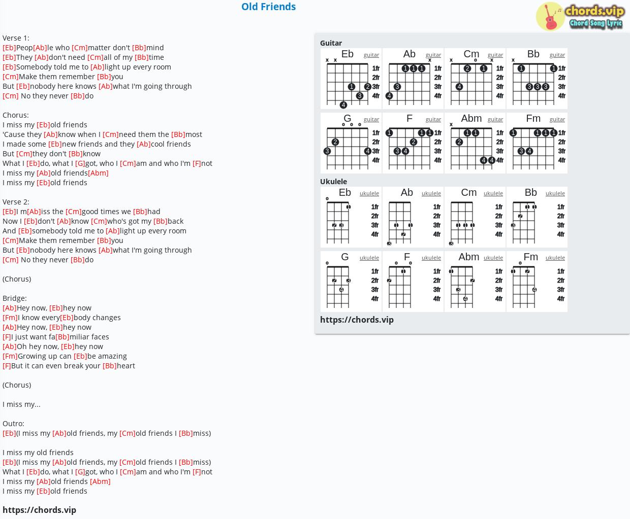 Chord Old Friends tab, song lyric, sheet, guitar, ukulele chords.vip