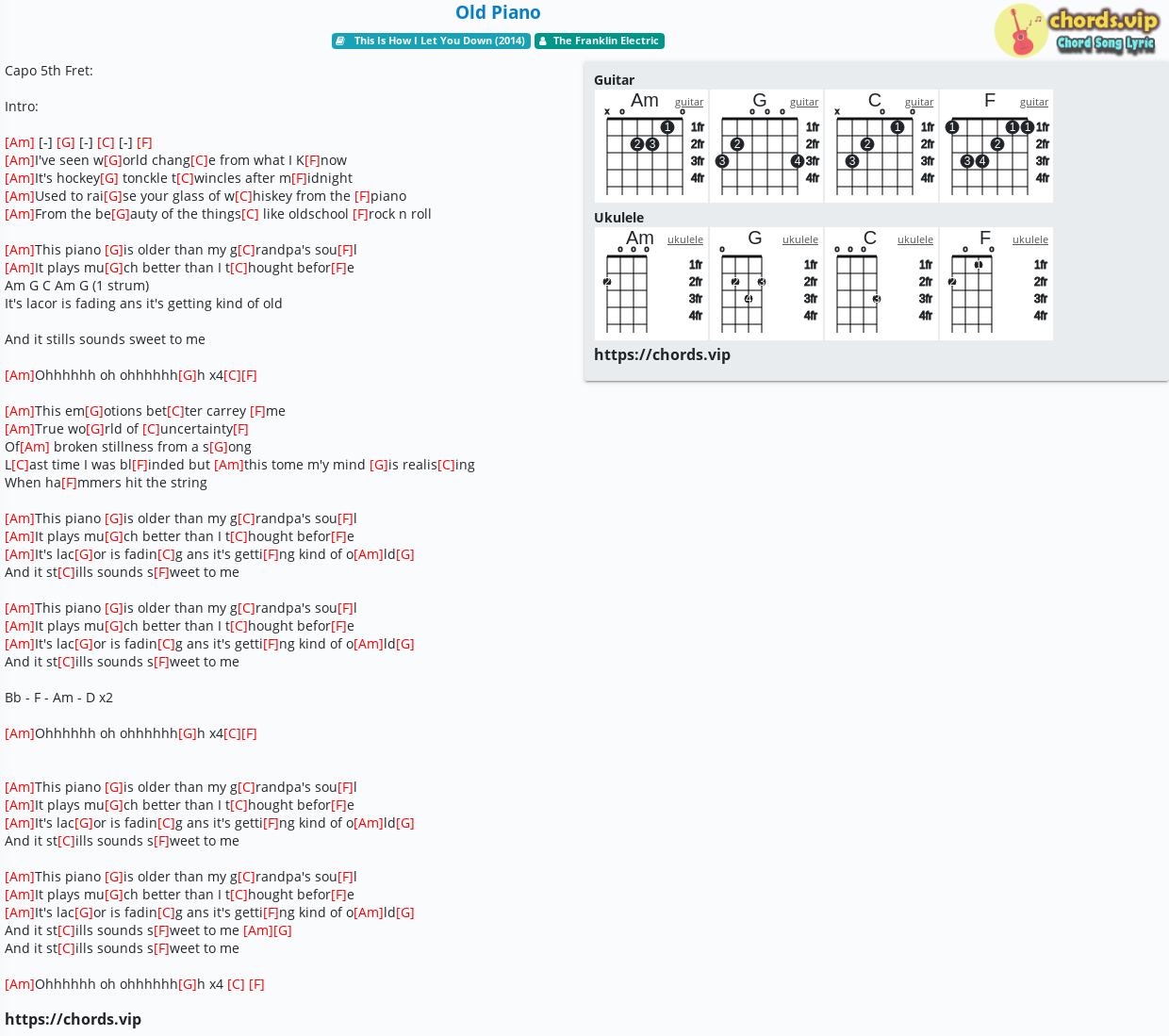 Chord Old Piano The Franklin Electric Tab Song Lyric Sheet Guitar Ukulele Chords Vip