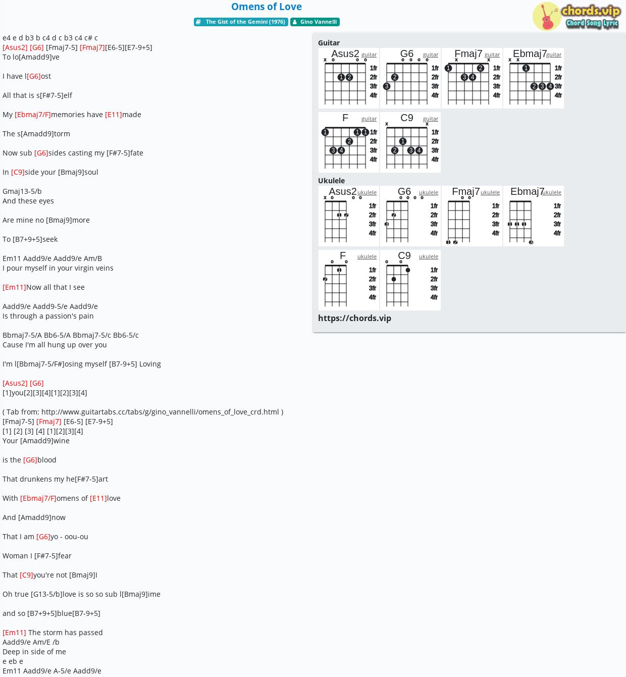 Chord Omens Of Love Gino Vannelli Tab Song Lyric Sheet Guitar Ukulele Chords Vip