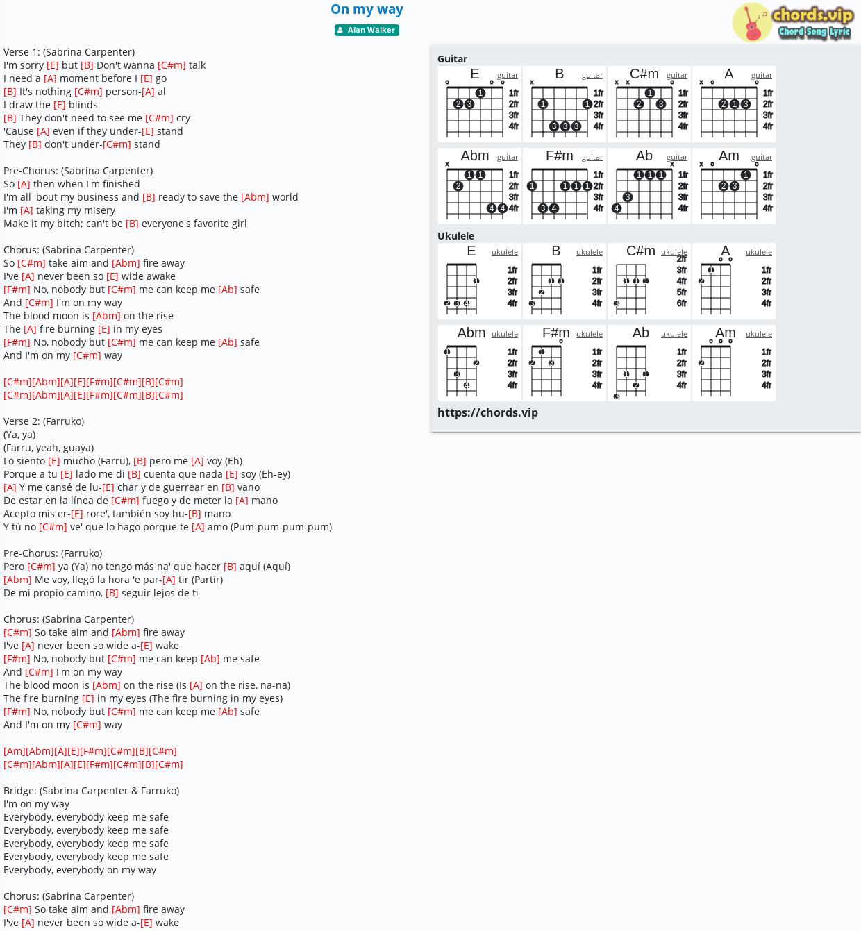 Chord On My Way Alan Walker Tab Song Lyric Sheet Guitar Ukulele Chords Vip