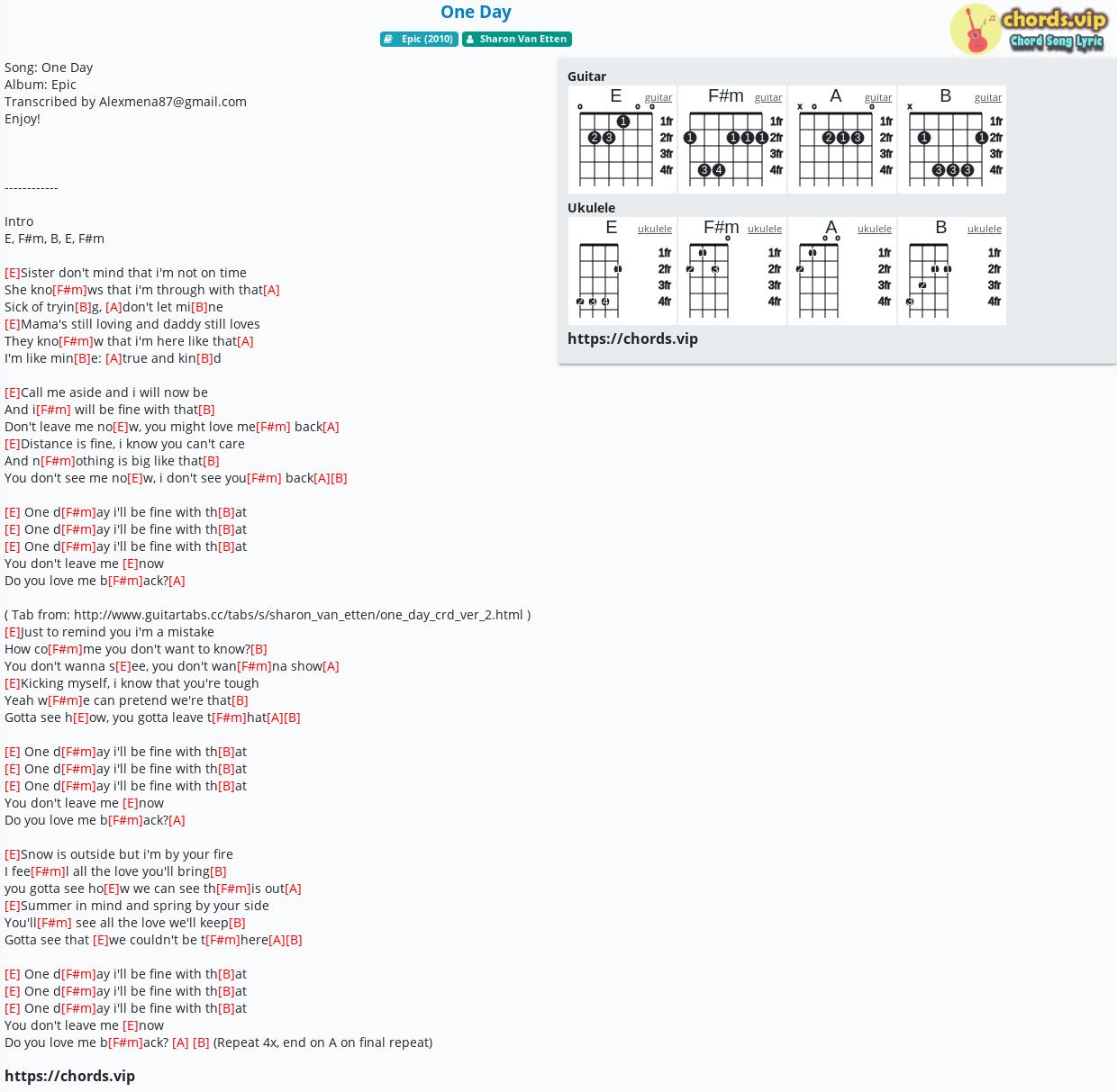 Chord One Day Sharon Van Etten Tab Song Lyric Sheet Guitar Ukulele Chords Vip