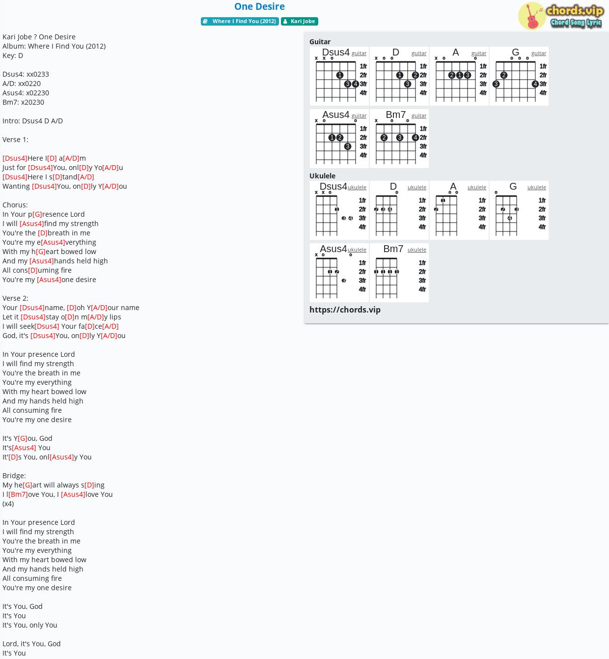 One desire kari jobe lyrics with chords