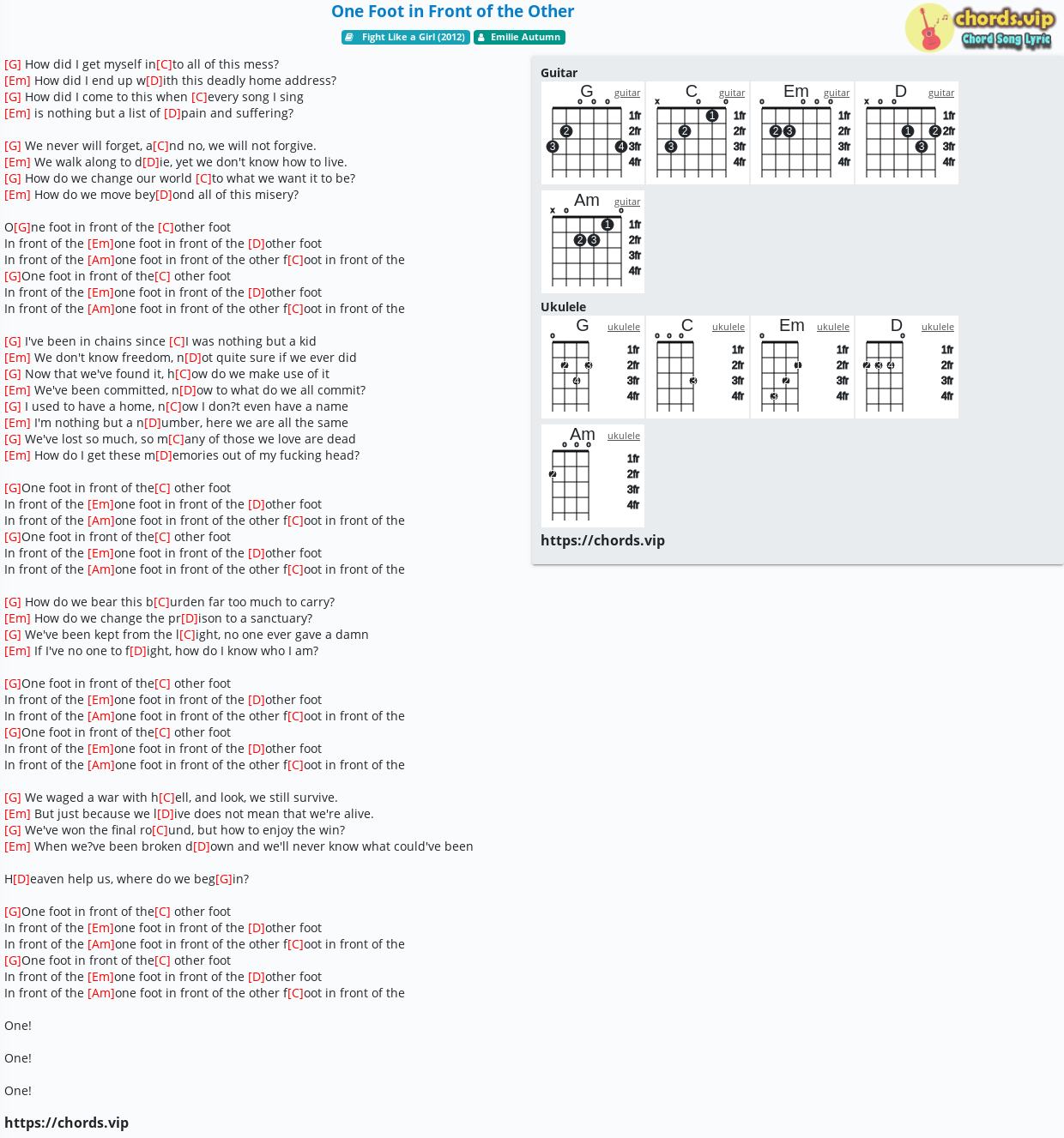 Chord One Foot In Front Of The Other Emilie Autumn Tab Song Lyric Sheet Guitar Ukulele Chords Vip