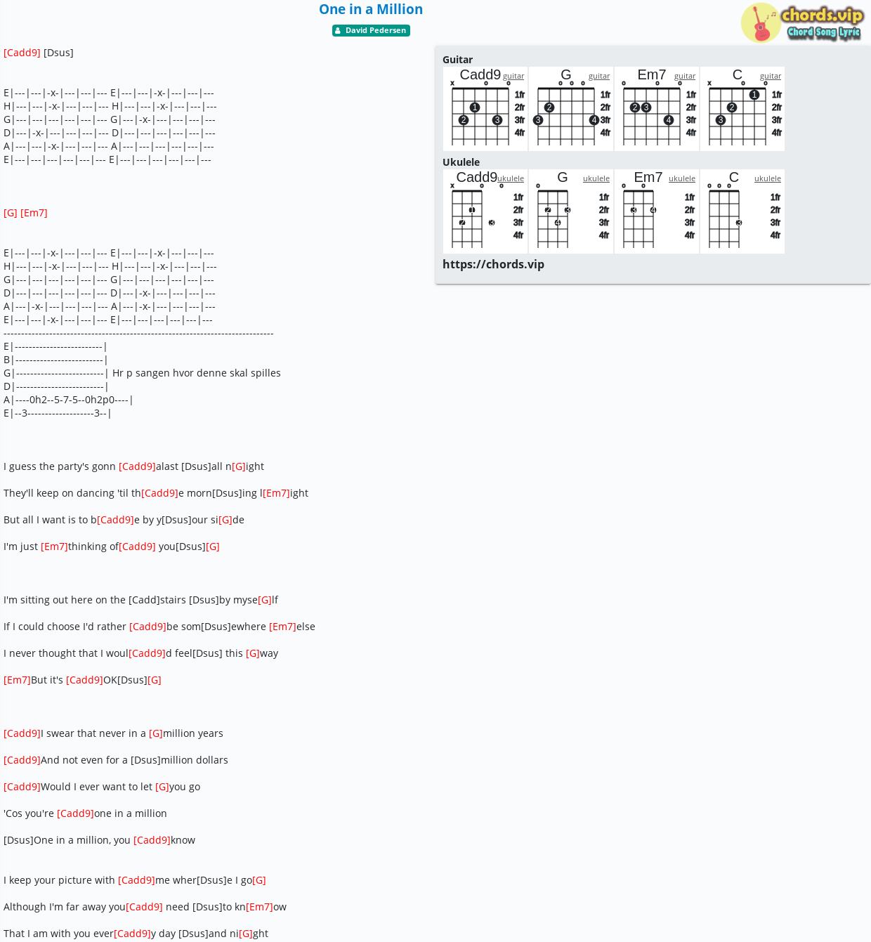 one in a million you chords one in a million you chords
