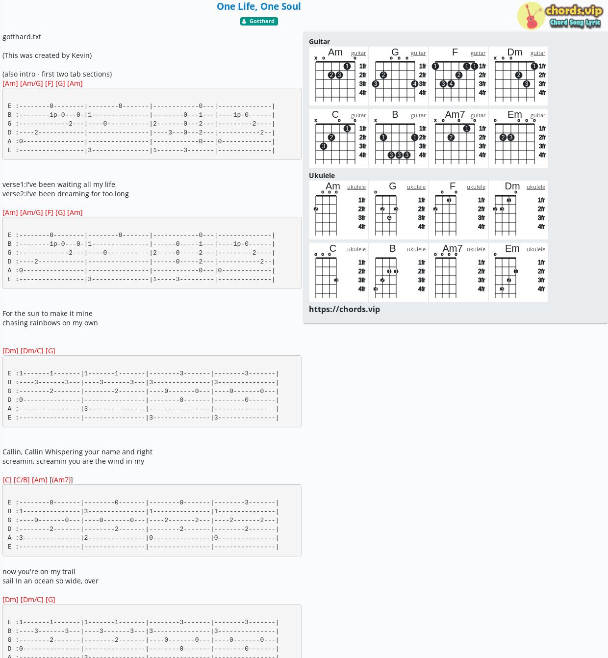 Chord One Life One Soul Gotthard Tab Song Lyric Sheet Guitar Ukulele Chords Vip
