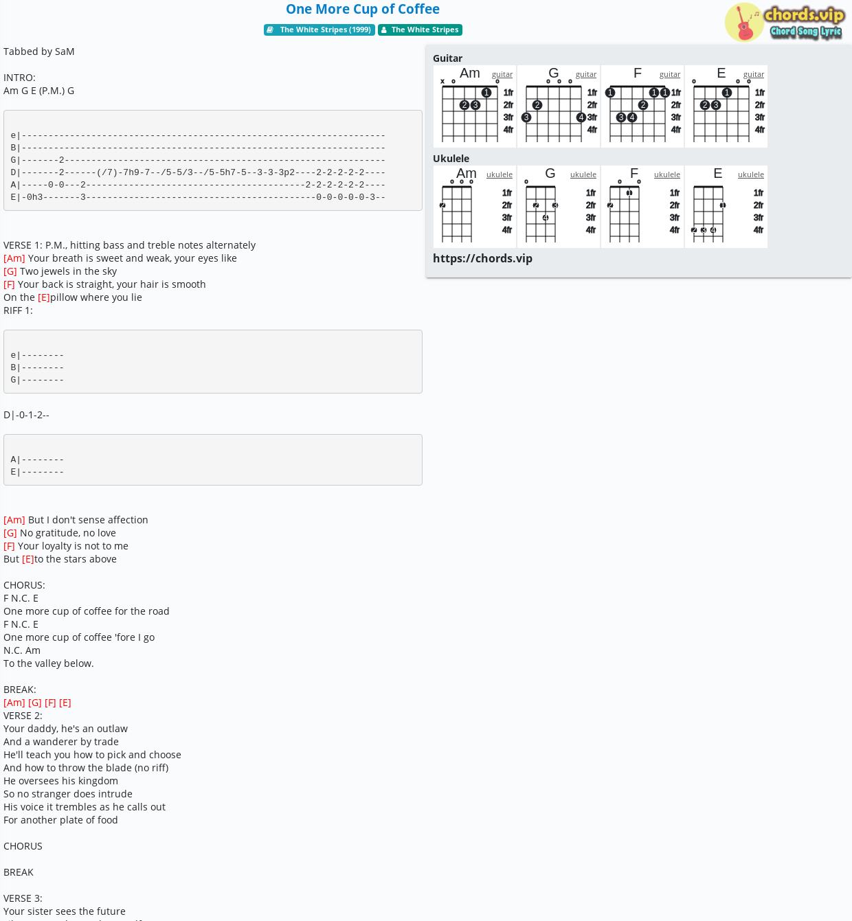 Chord One More Cup Of Coffee The White Stripes Tab Song Lyric Sheet Guitar Ukulele Chords Vip