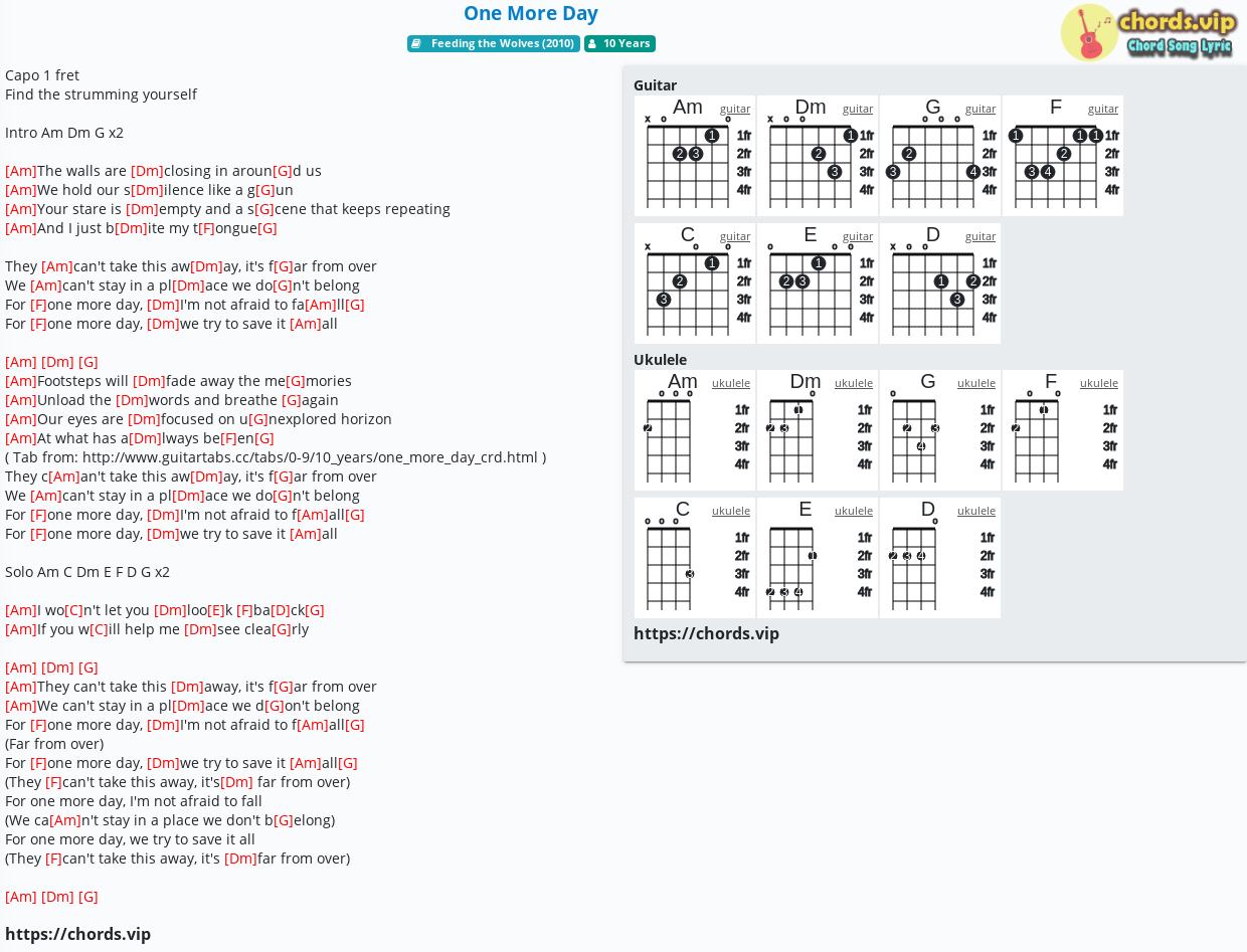 Chord One More Day 10 Years Tab Song Lyric Sheet Guitar Ukulele Chords Vip