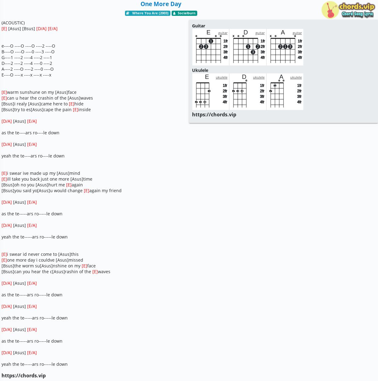Chord One More Day Socialburn Tab Song Lyric Sheet Guitar Ukulele Chords Vip Chord One More Day Socialburn Tab Song Lyric Sheet Guitar Ukulele Chords Vip