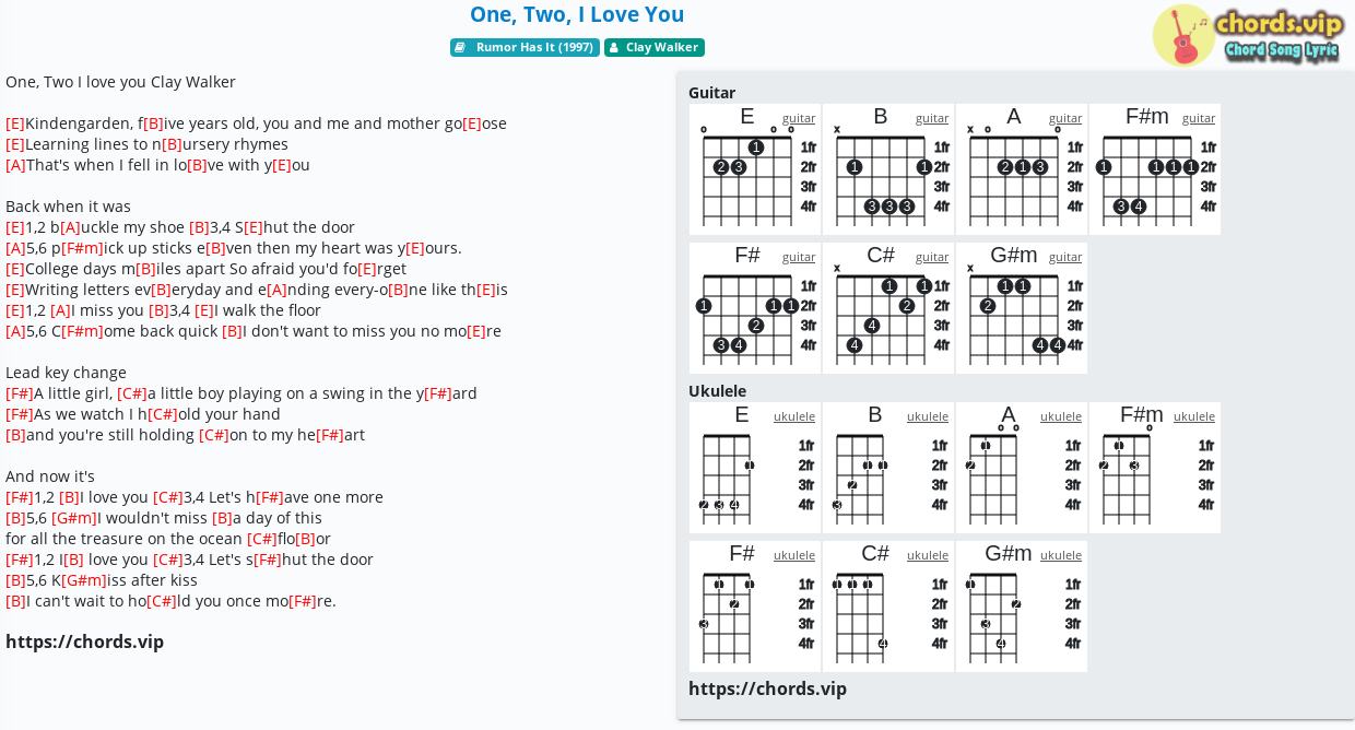 Chord One Two I Love You Clay Walker Tab Song Lyric Sheet Guitar Ukulele Chords Vip