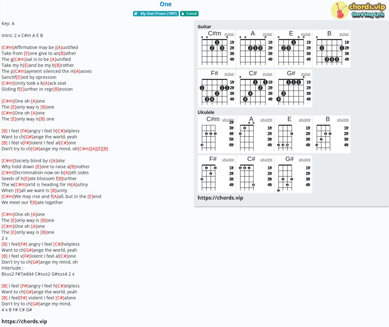 Chord One Creed Tab Song Lyric Sheet Guitar Ukulele Chords Vip