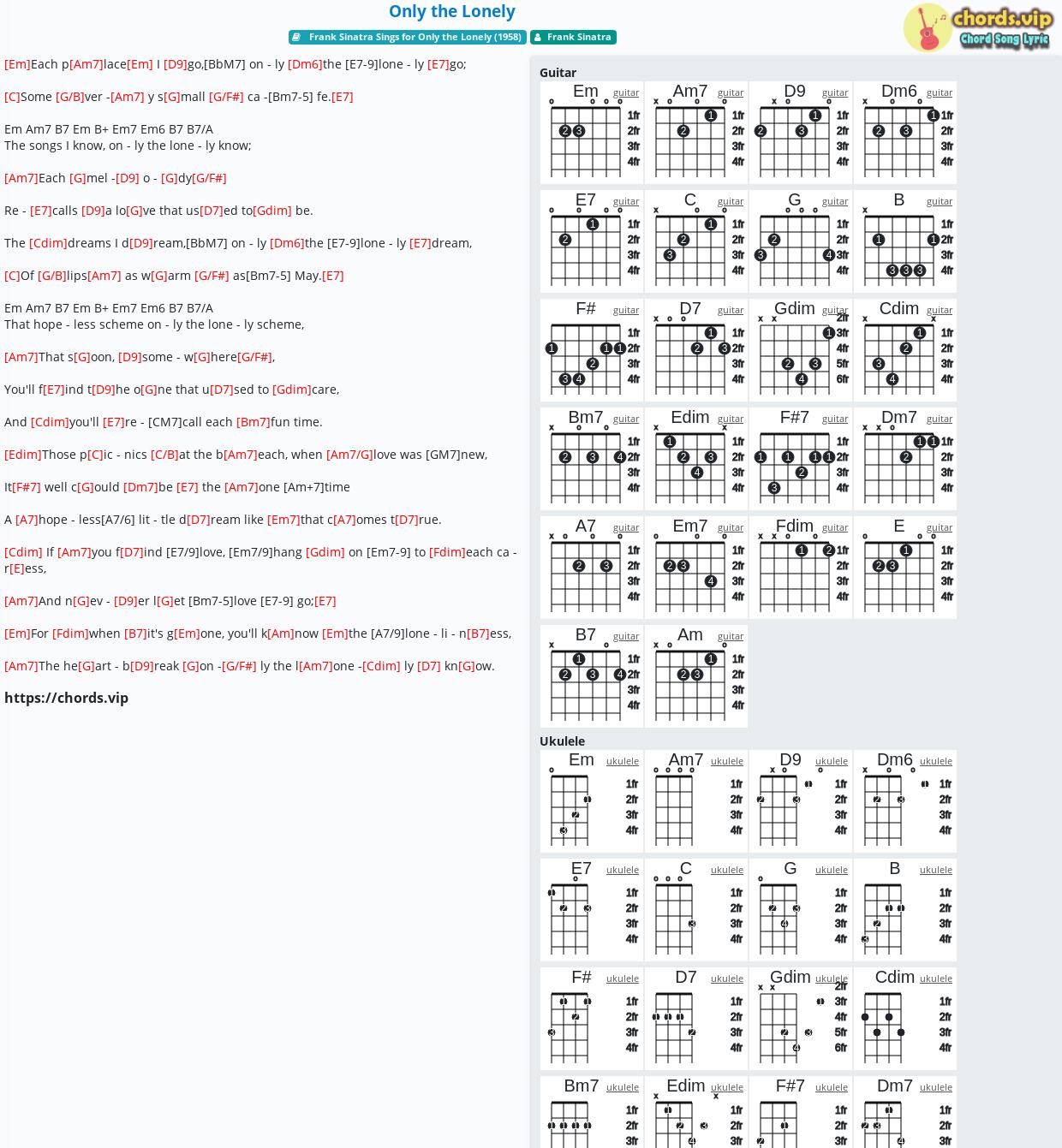 Chord Only The Lonely Frank Sinatra Tab Song Lyric Sheet Guitar Ukulele Chords Vip