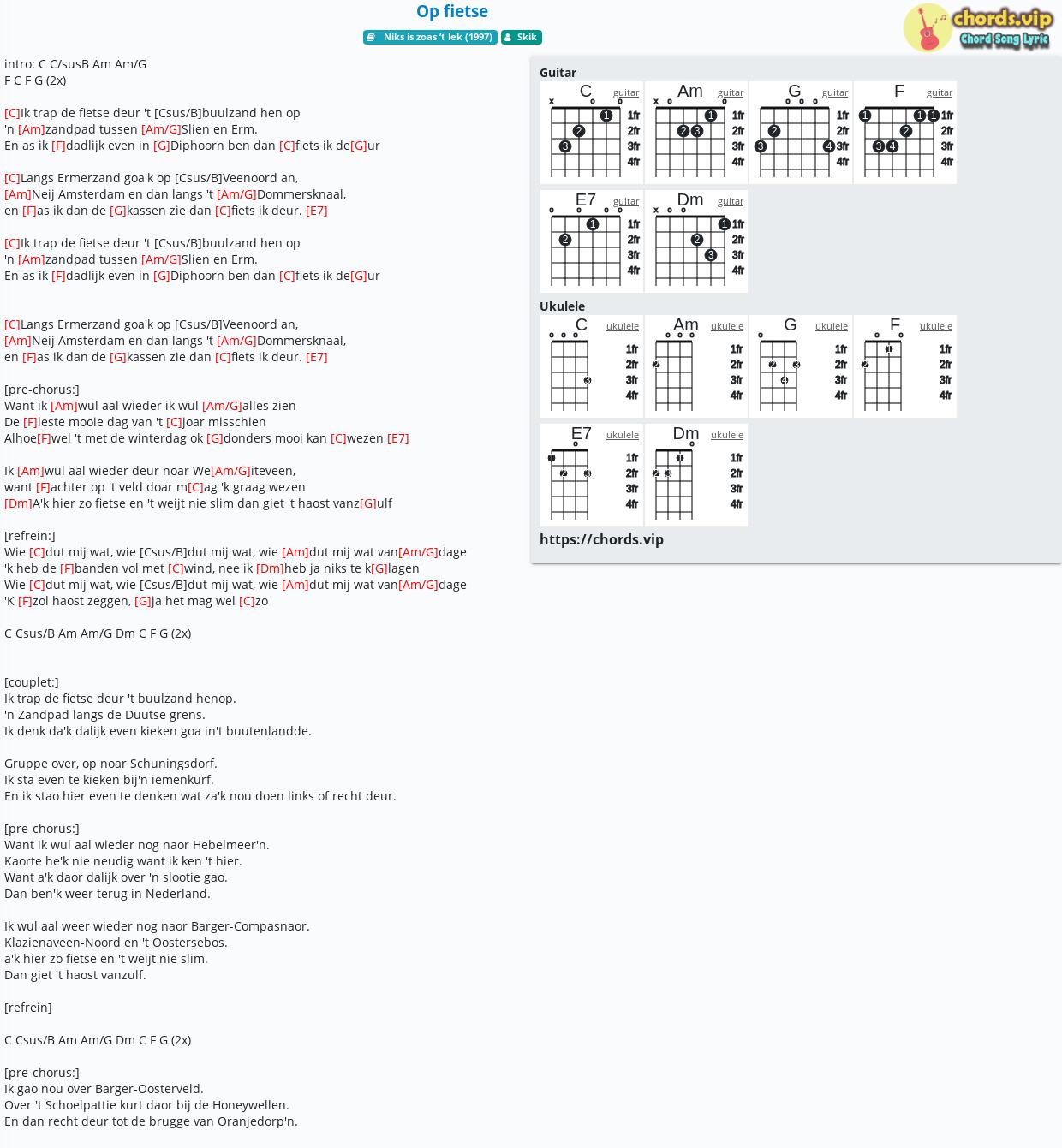 Chord Op Fietse Skik Tab Song Lyric Sheet Guitar Ukulele Chords Vip