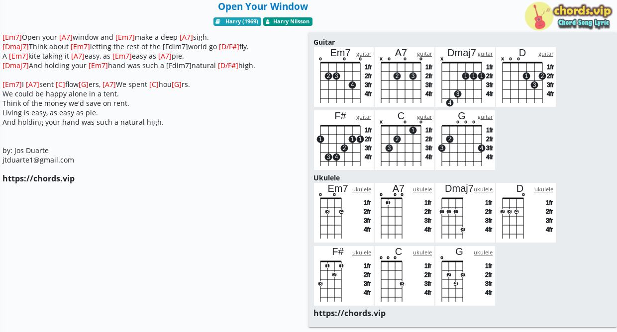 Chord Open Your Window Harry Nilsson Tab Song Lyric Sheet Guitar Ukulele Chords Vip