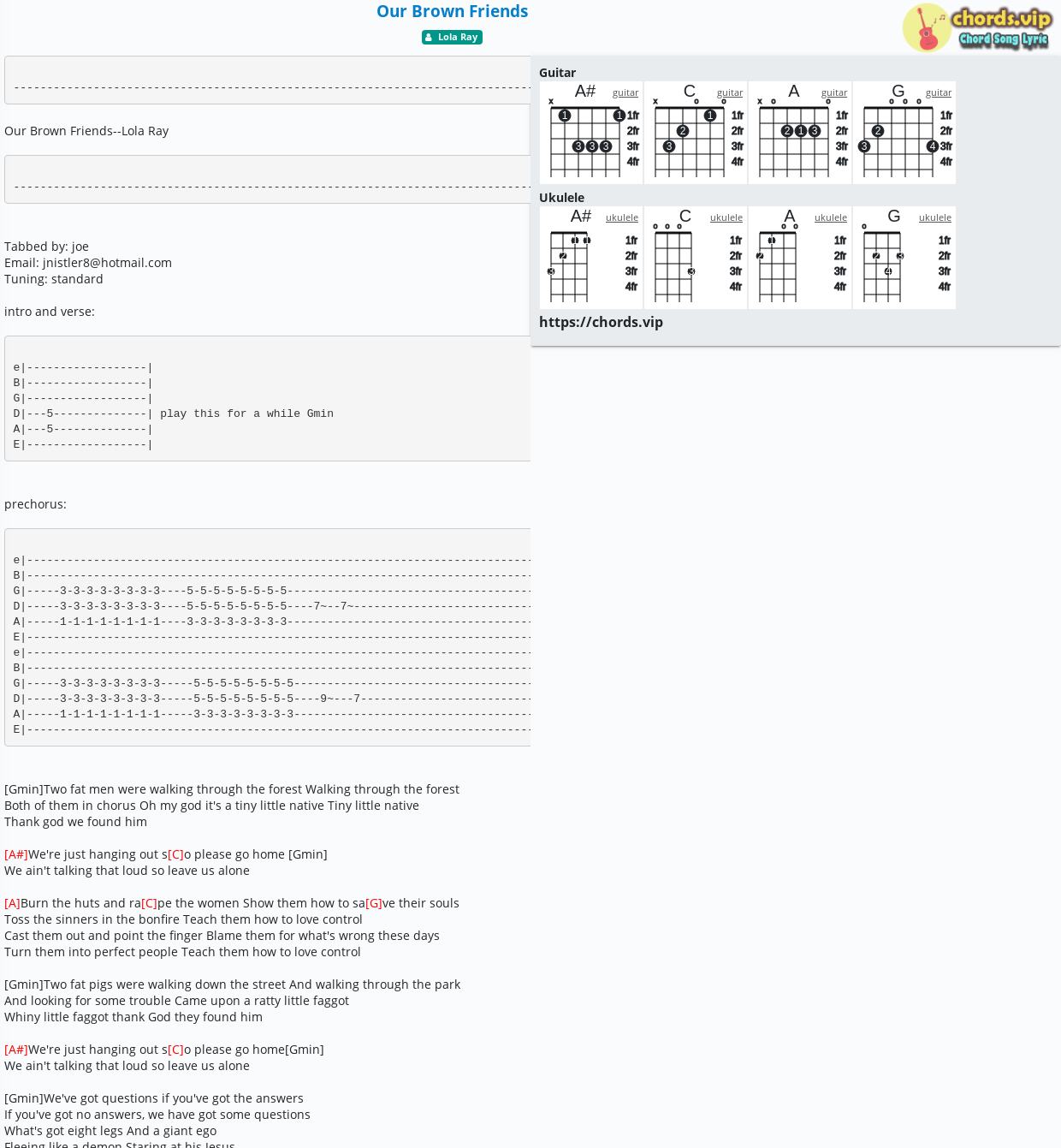 Chord Our Brown Friends Lola Ray Tab Song Lyric Sheet Guitar Ukulele Chords Vip