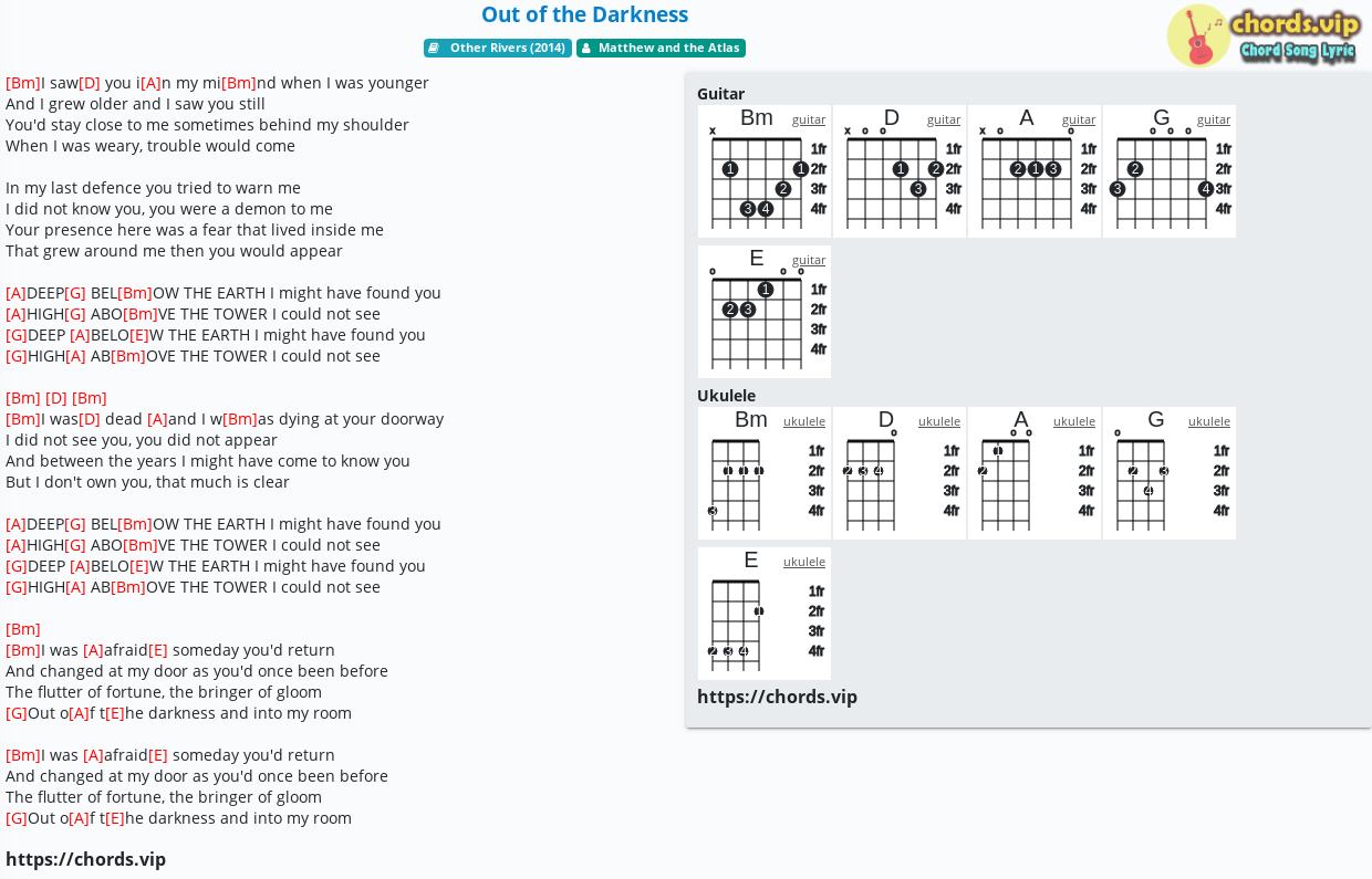Chord Out Of The Darkness Matthew And The Atlas Tab Song Lyric Sheet Guitar Ukulele Chords Vip