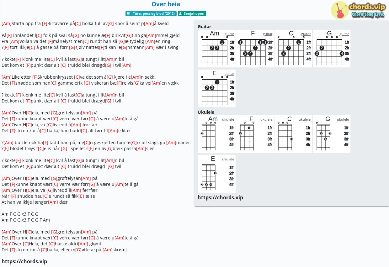 Chord Over Heia Senjahopen Tab Song Lyric Sheet Guitar Ukulele Chords Vip