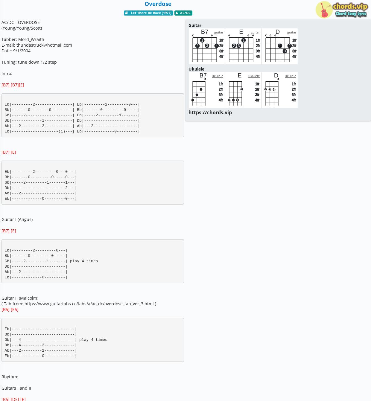 Chord Overdose Ac Dc Tab Song Lyric Sheet Guitar Ukulele Chords Vip