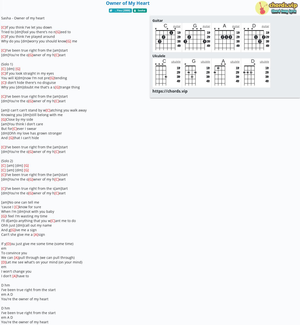 Chord Owner Of My Heart Sasha Tab Song Lyric Sheet Guitar Ukulele Chords Vip