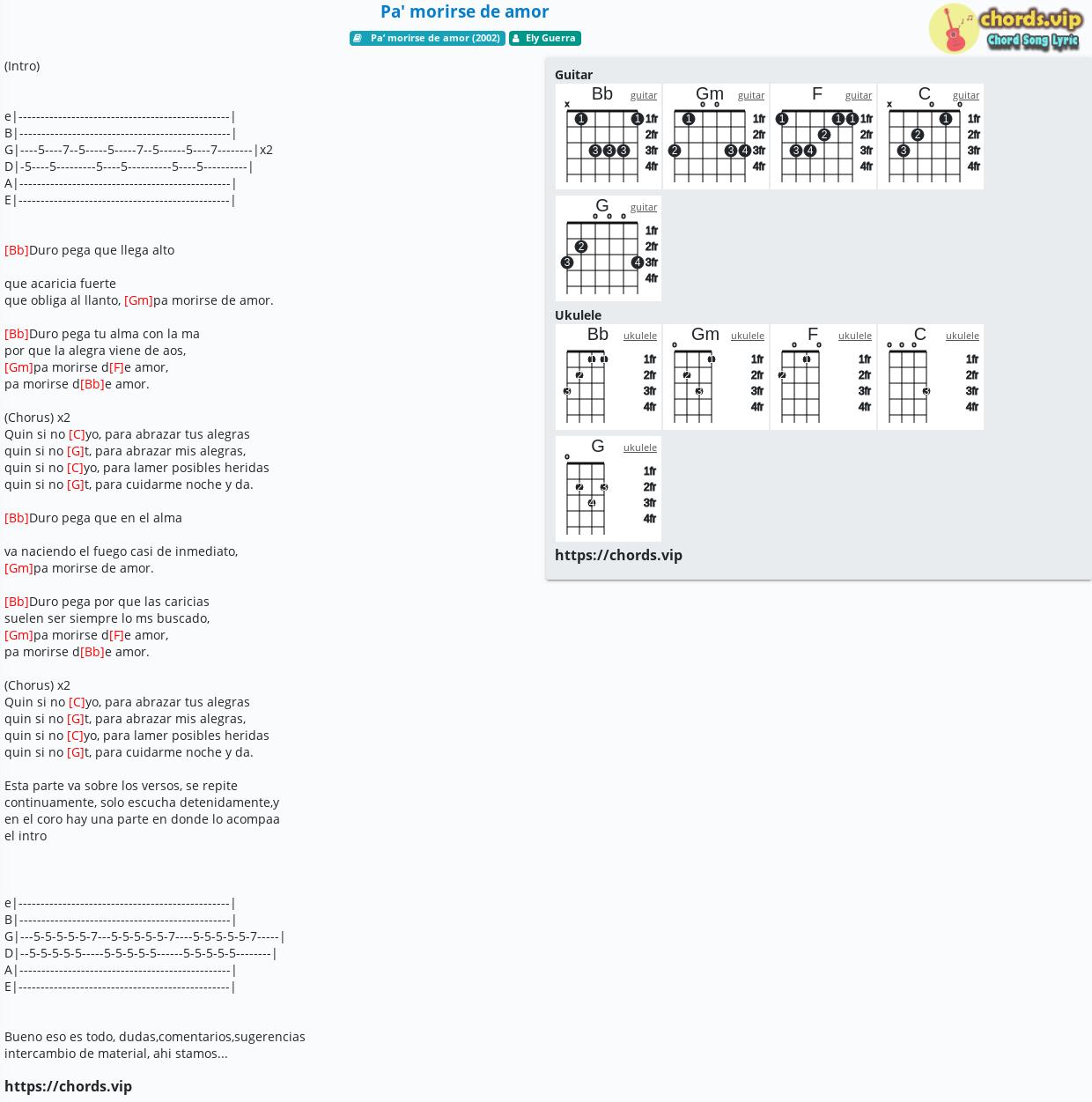 Chord Pa Morirse De Amor Ely Guerra Tab Song Lyric Sheet Guitar Ukulele Chords Vip Chord Pa Morirse De Amor Ely Guerra Tab Song Lyric Sheet Guitar Ukulele Chords Vip