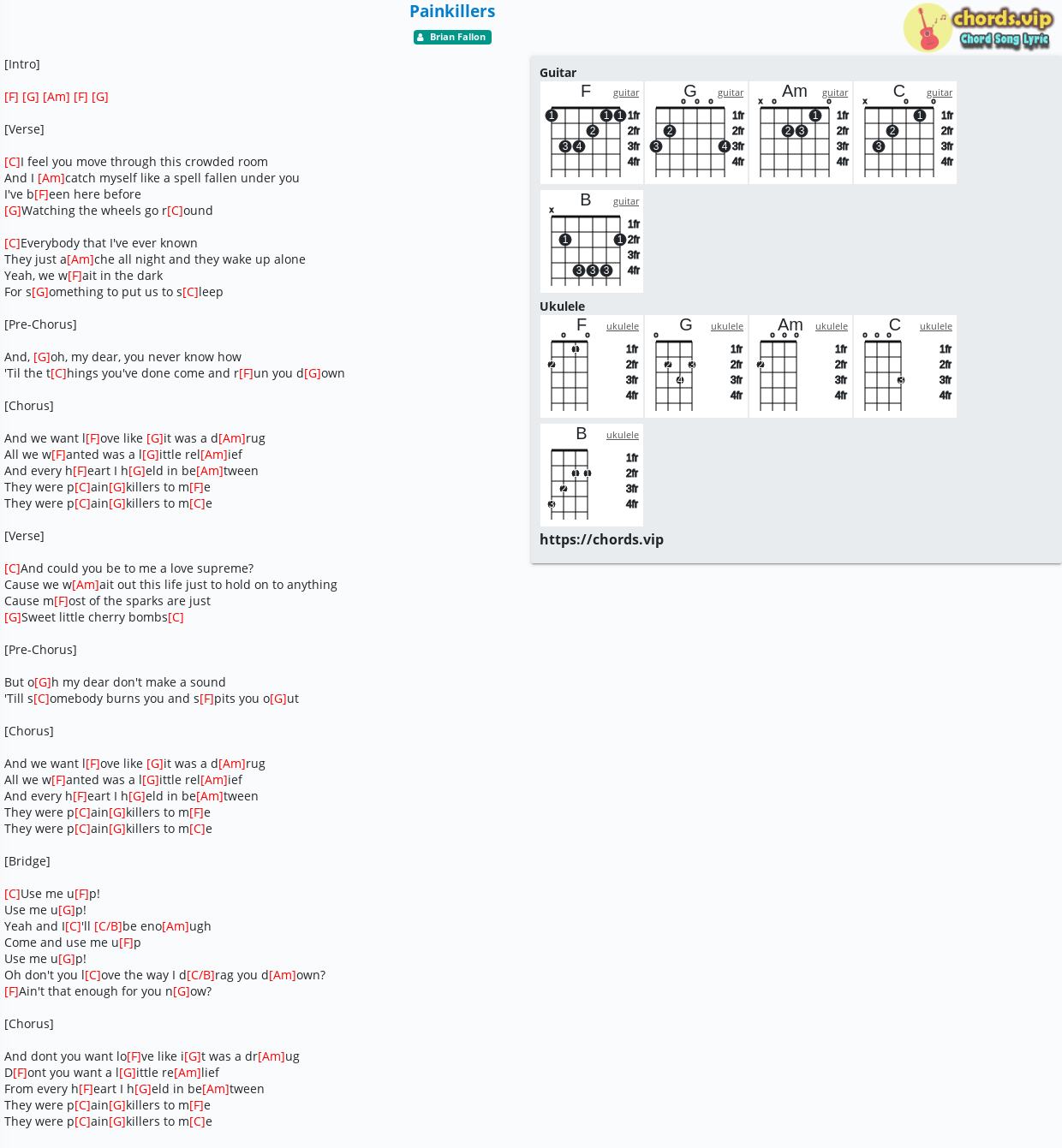 Chord Painkillers Brian Fallon Tab Song Lyric Sheet Guitar Ukulele Chords Vip