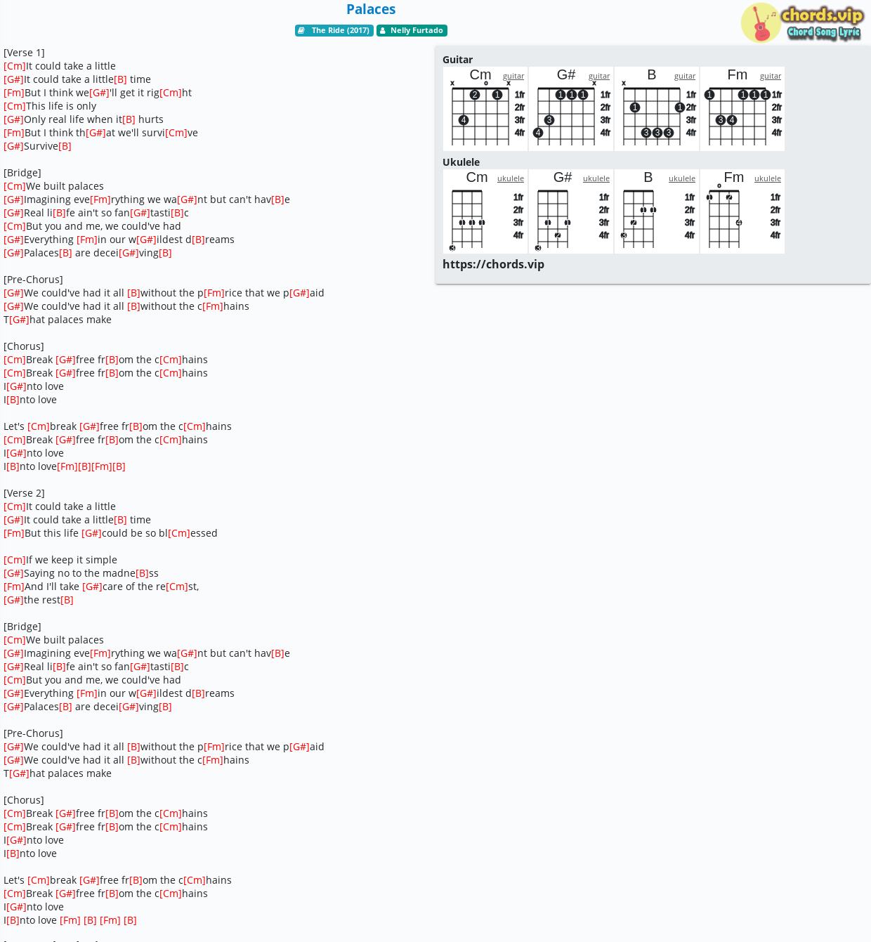 Chord Palaces Nelly Furtado Tab Song Lyric Sheet Guitar Ukulele Chords Vip