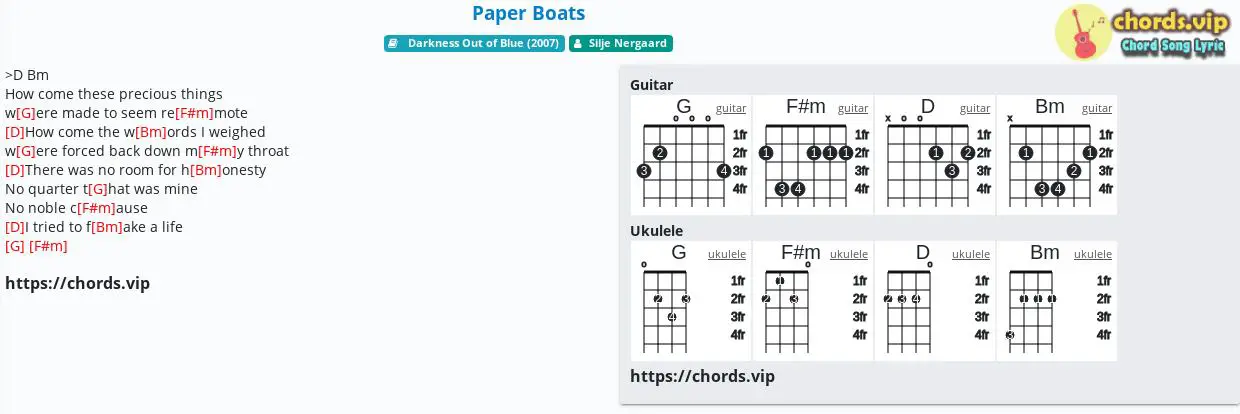 Chord: Paper Boats - Silje Nergaard - tab, song lyric, sheet, guitar,  ukulele