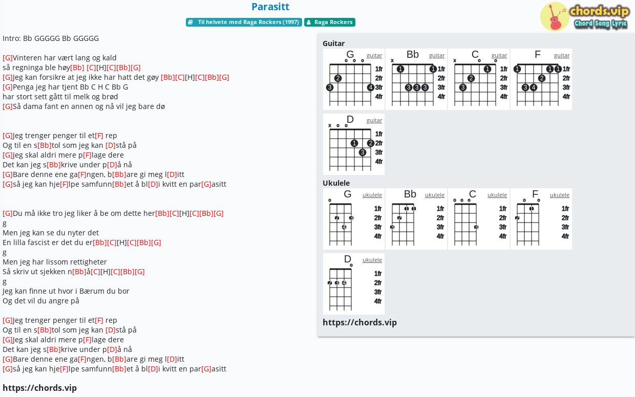 Chord Parasitt Raga Rockers Tab Song Lyric Sheet Guitar Ukulele Chords Vip
