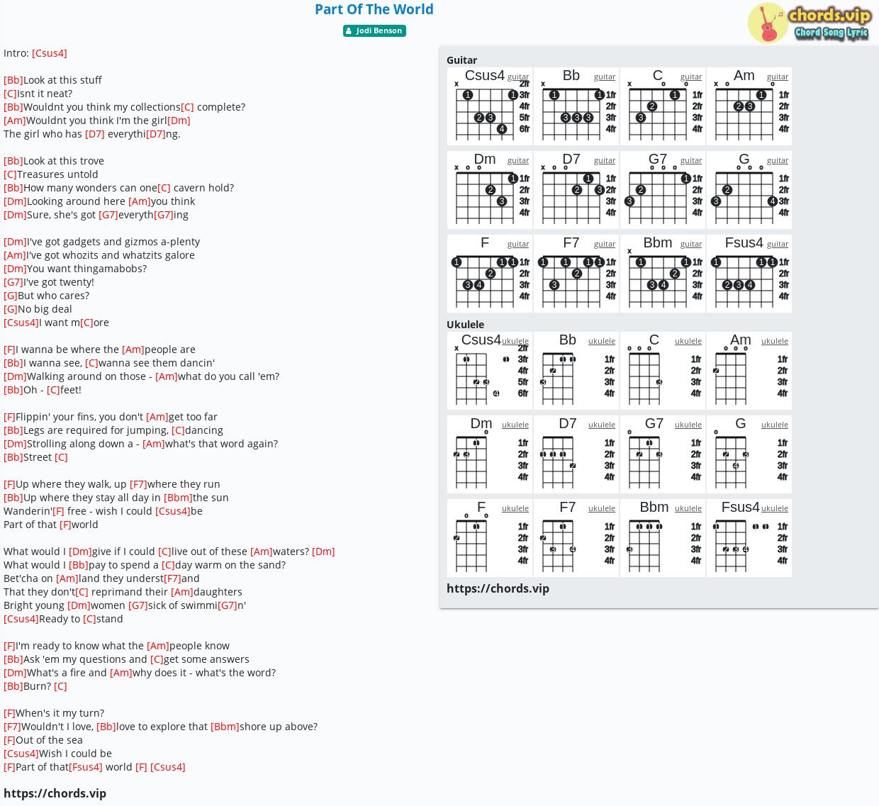 part of the world guitar chords