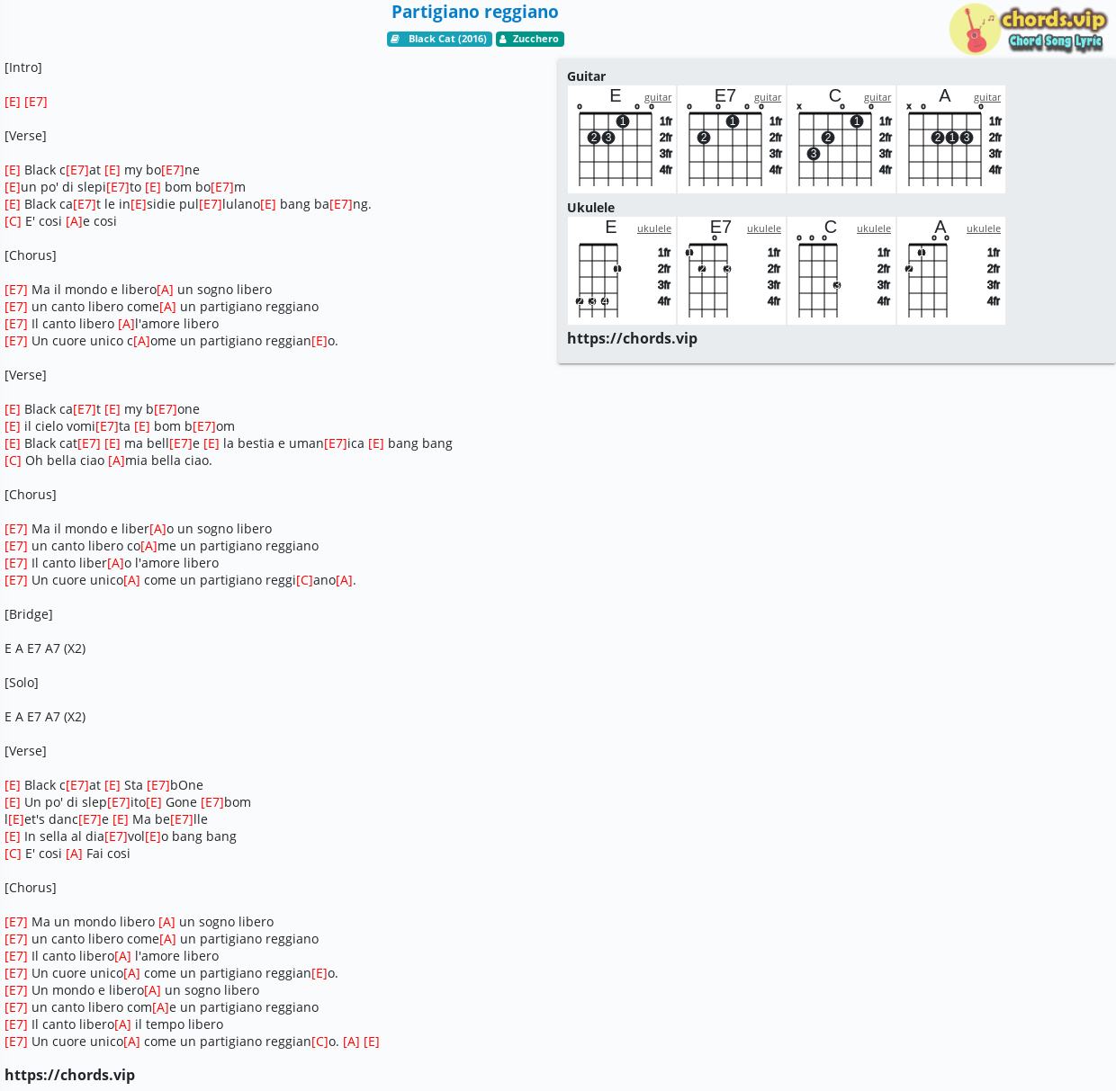 Chord Partigiano Reggiano Zucchero Tab Song Lyric Sheet Guitar Ukulele Chords Vip