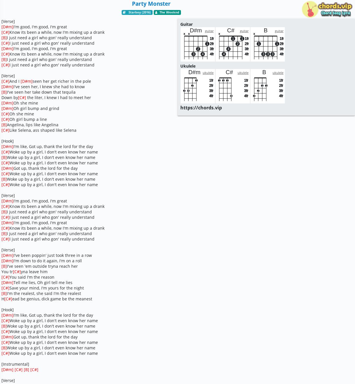 Chord Party Monster The Weeknd Tab Song Lyric Sheet Guitar Ukulele Chords Vip Chord Party Monster The Weeknd Tab Song Lyric Sheet Guitar Ukulele Chords Vip