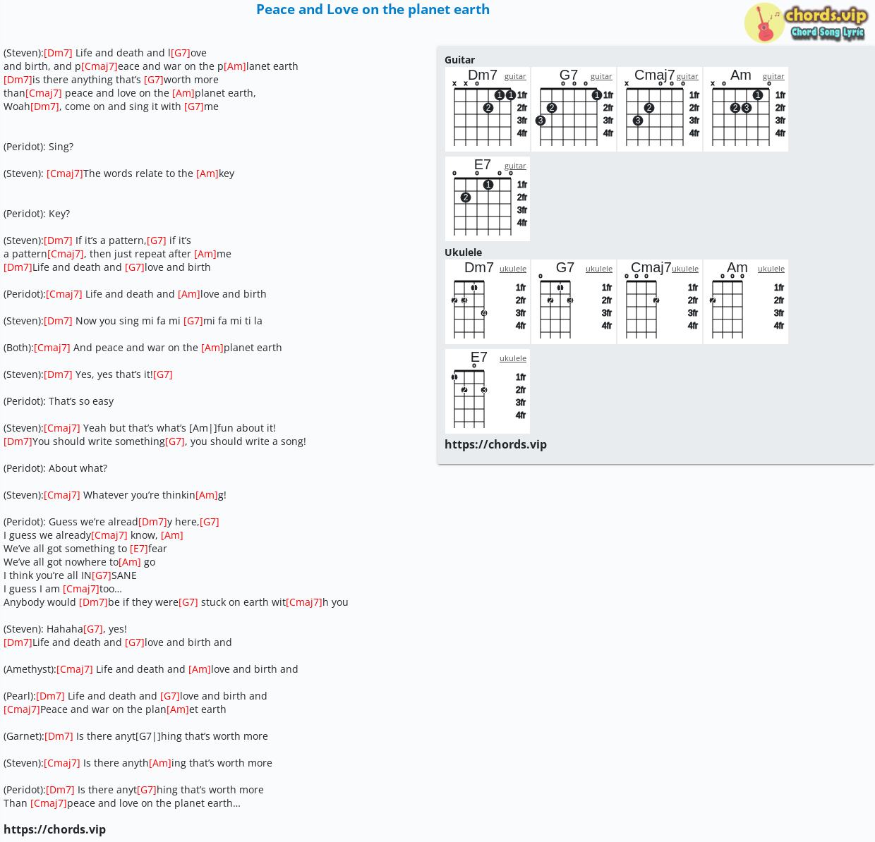 Peace And Love On The Planet Earth Uke Chord: Peace and Love on the planet earth - tab, song lyric, sheet