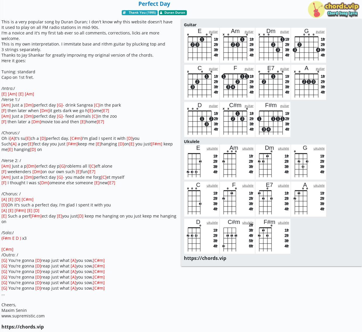 Chord Perfect Day Duran Duran Tab Song Lyric Sheet Guitar Ukulele Chords Vip