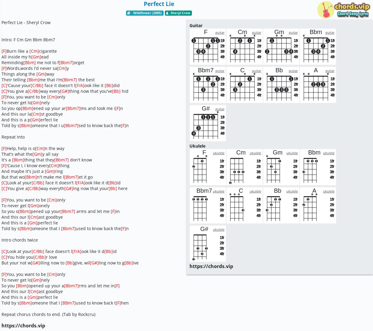 Chord Perfect Lie Sheryl Crow Tab Song Lyric Sheet Guitar Ukulele Chords Vip