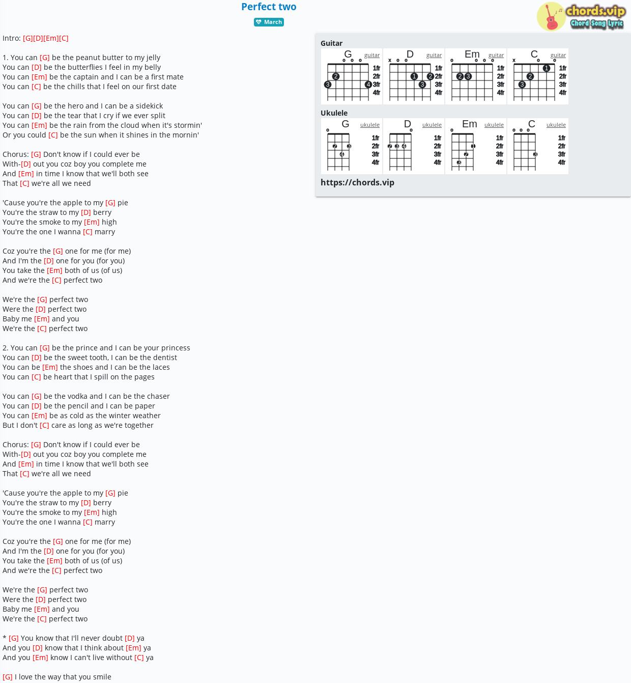 lave et eksperiment Sammenbrud Forpustet Chord: Perfect two - Nhạc Ngoại - tab, song lyric, sheet, guitar, ukulele |  chords.vip