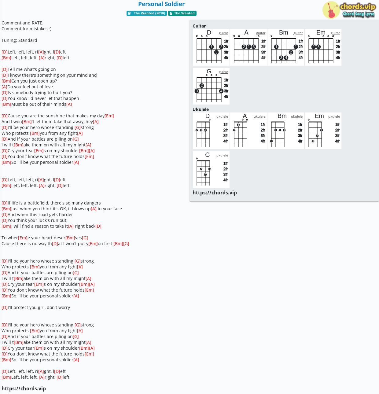 Chord Personal Soldier The Wanted Tab Song Lyric Sheet Guitar Ukulele Chords Vip
