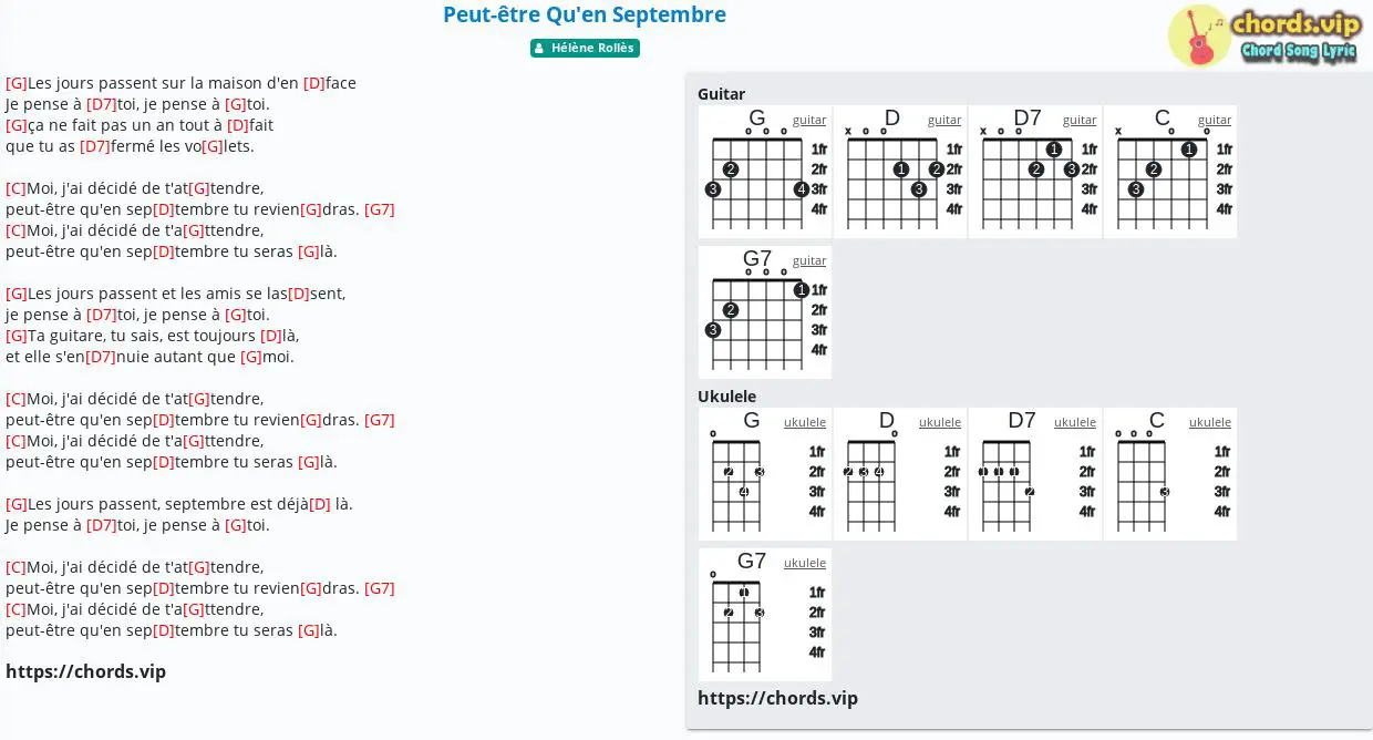 Chord Peut Etre Qu En Septembre Helene Rolles Tab Song Lyric Sheet Guitar Ukulele Chords Vip