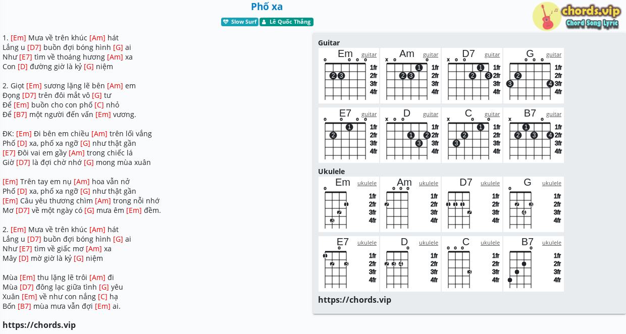 Chord Phố Xa Le Quốc Thắng Tab Song Lyric Sheet Guitar Ukulele Chords Vip