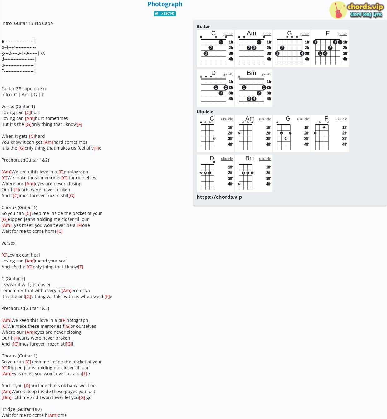 Chord: Photograph - tab, song lyric, sheet, guitar, ukulele | chords.vip
