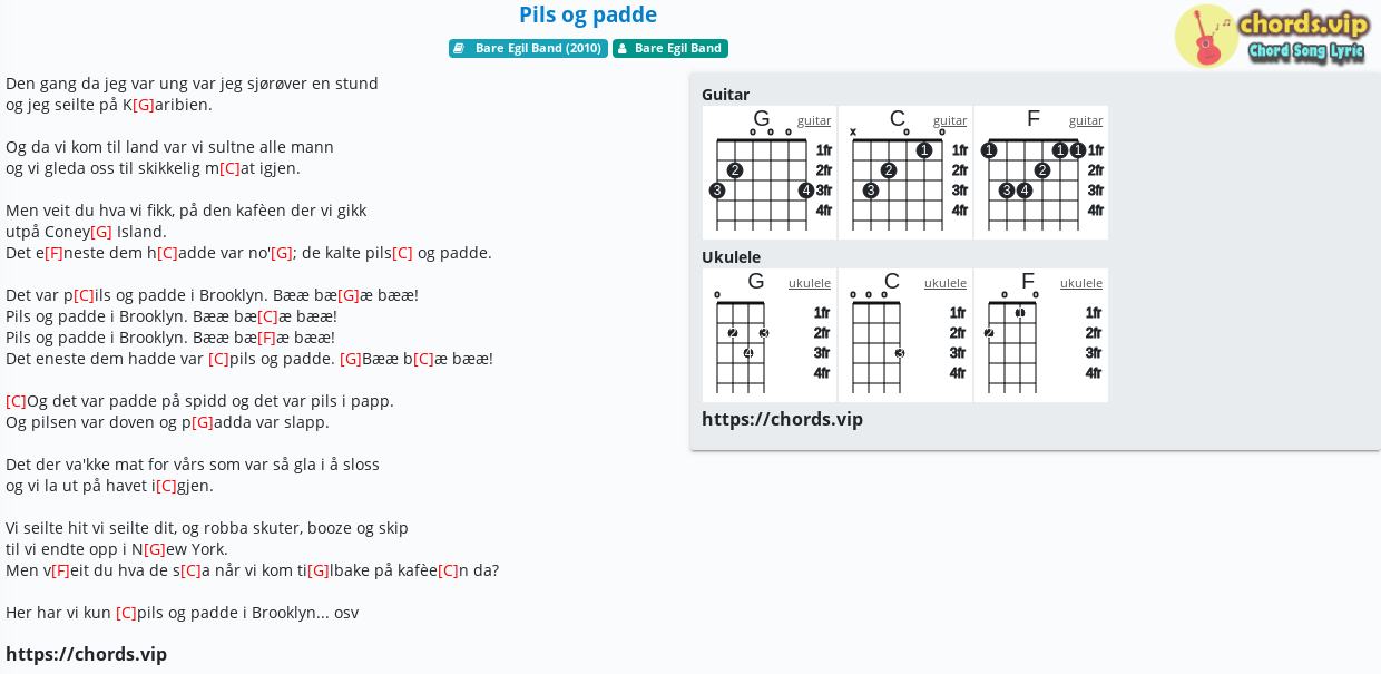 Chord Pils Og Padde Bare Egil Band Tab Song Lyric Sheet Guitar Ukulele Chords Vip