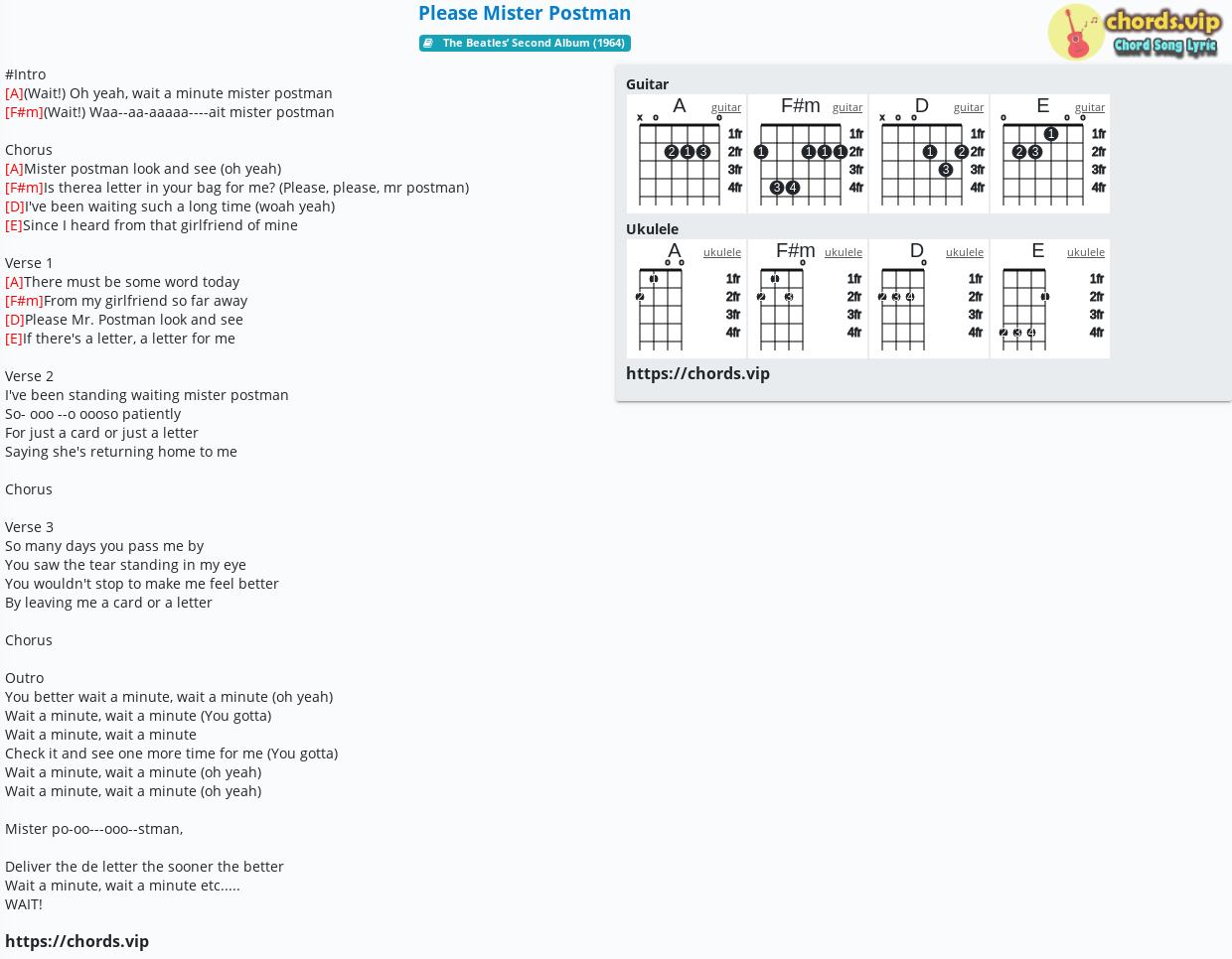 Chord Please Mister Postman Beatles The Beatles The Marvelettes Tab Song Lyric Sheet Guitar Ukulele Chords Vip chord please mister postman beatles