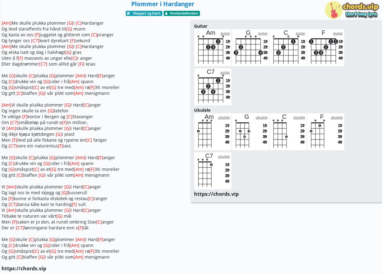 Chord Plommer I Hardanger Vestlandsfanden Tab Song Lyric Sheet Guitar Ukulele Chords Vip