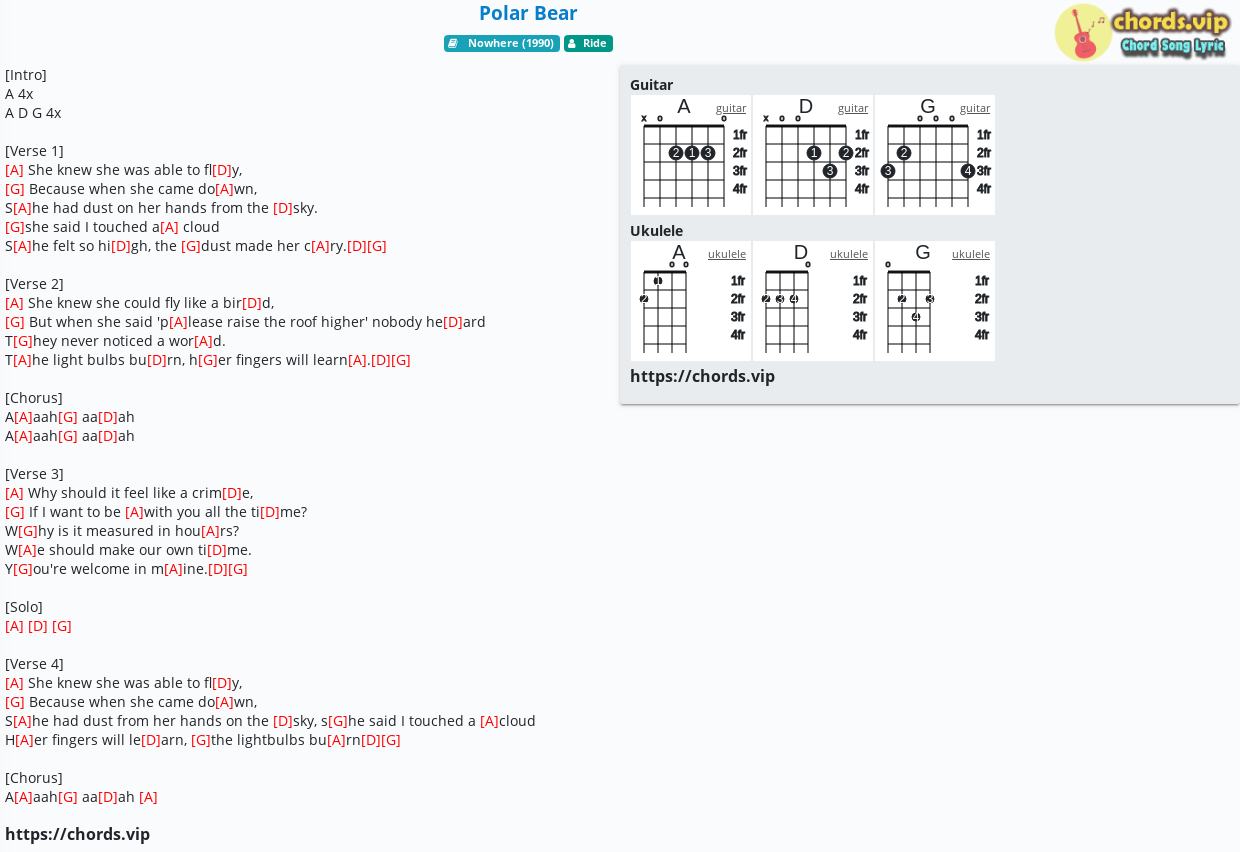 Chord Polar Bear Ride Tab Song Lyric Sheet Guitar Ukulele Chords Vip