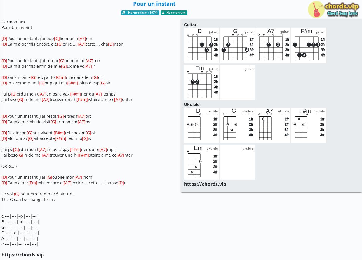 Chord Pour Un Instant Harmonium Tab Song Lyric Sheet Guitar Ukulele Chords Vip