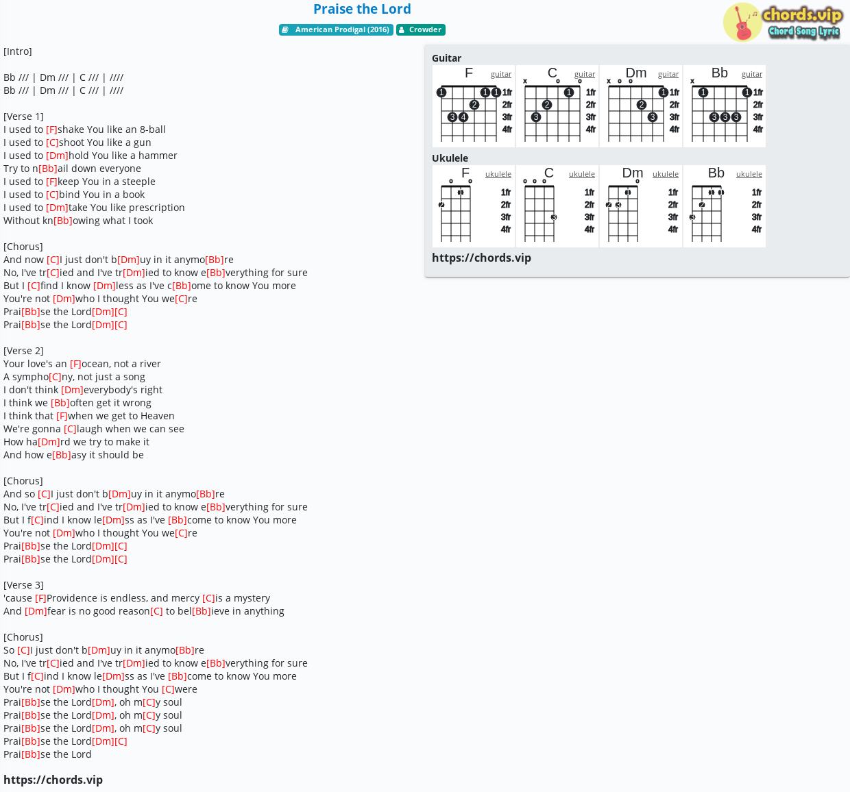 Chord Praise The Lord Crowder Tab Song Lyric Sheet Guitar Ukulele Chords Vip