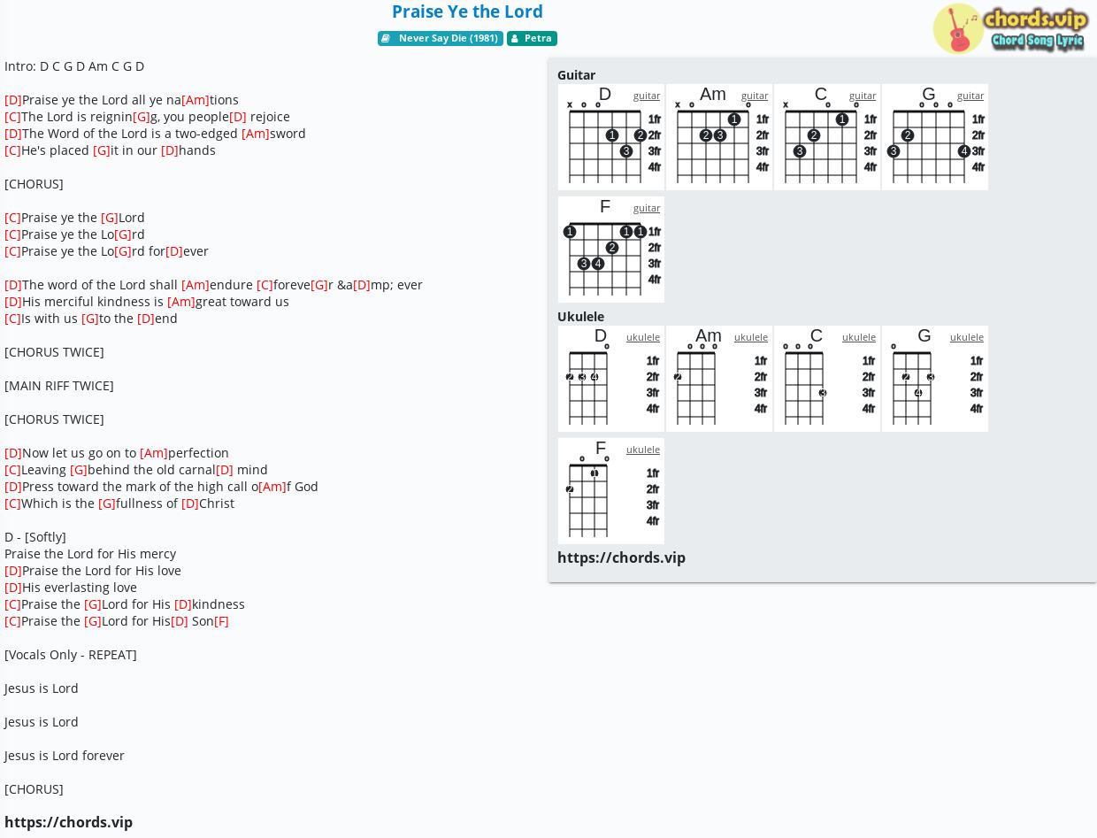 Chord: Praise Ye the Lord - - tab, song lyric, sheet, guitar, | chords.vip