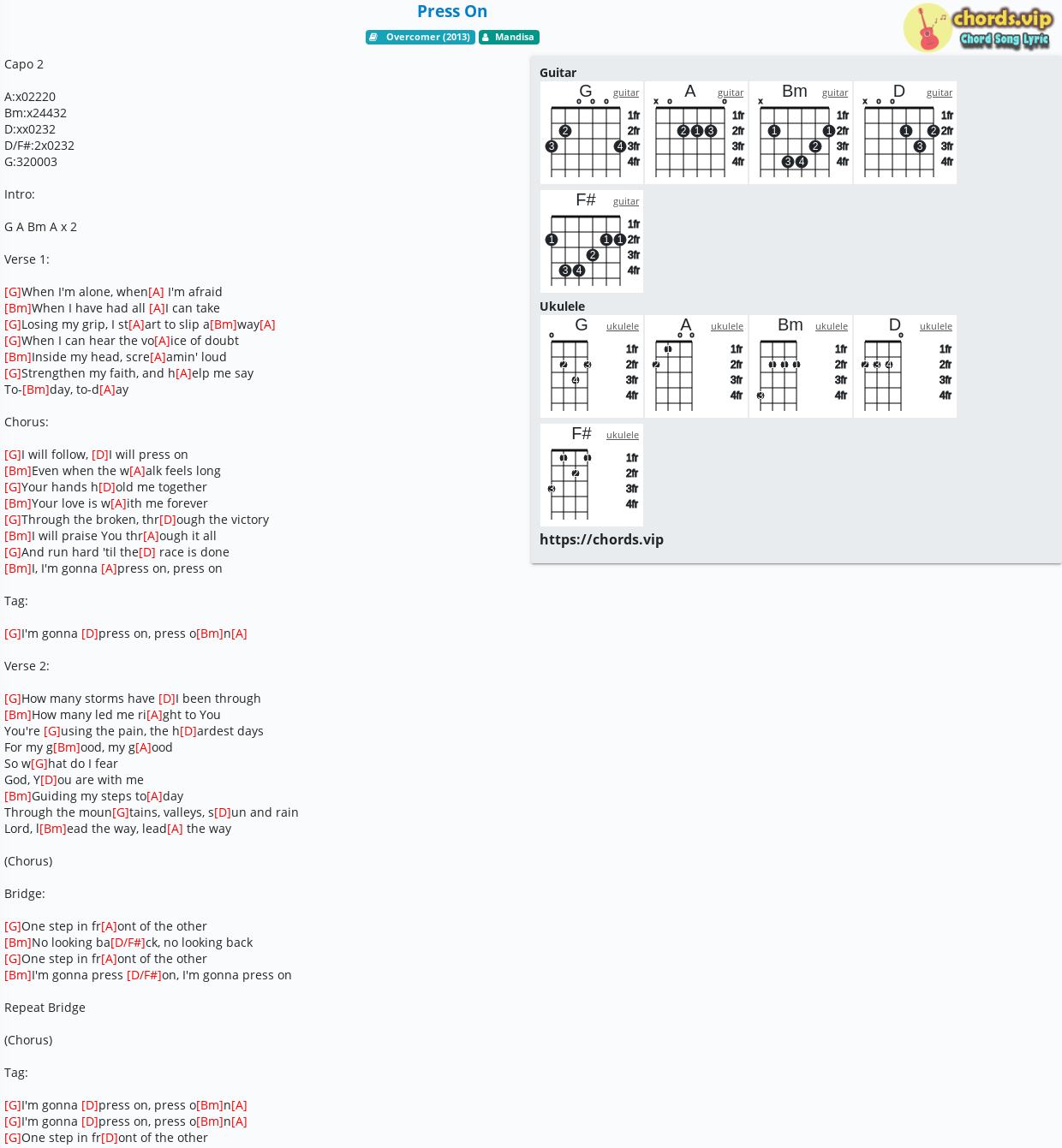 Chord Press On Mandisa Tab Song Lyric Sheet Guitar Ukulele Chords Vip