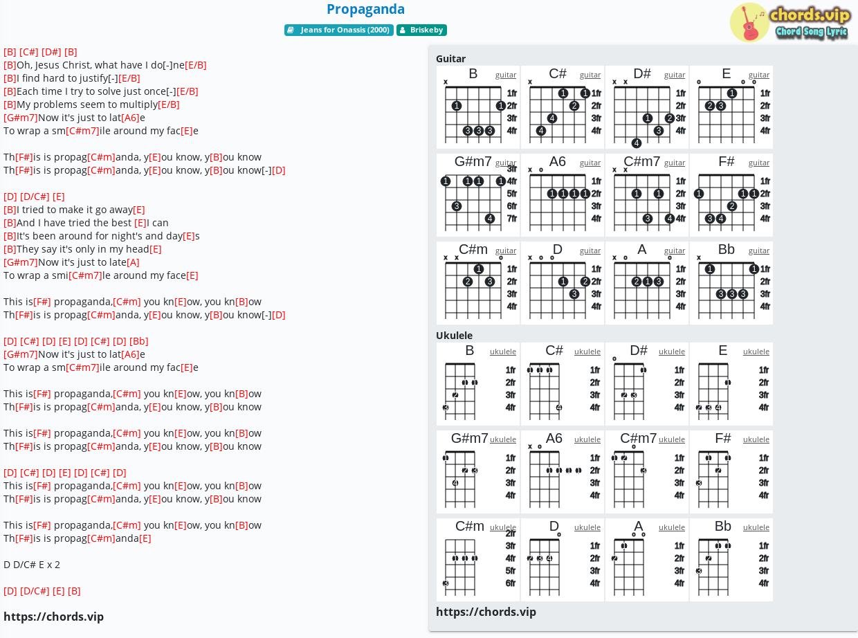Chord Propaganda Briskeby Tab Song Lyric Sheet Guitar Ukulele Chords Vip