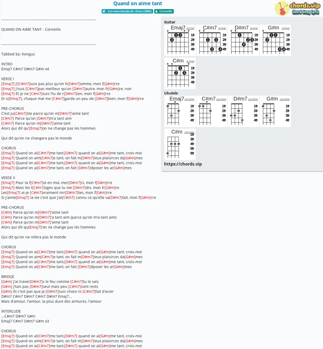 Quand On A Que L Amour Tab Chord: Quand on aime tant - Corneille - tab, song lyric, sheet, guitar, ukulele | chords.vip